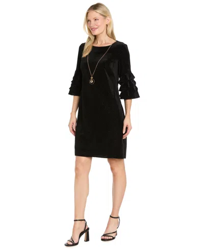 R & M Richards Women's Velvet Tiered Shift Three-quarter Sleeve Dress In Black