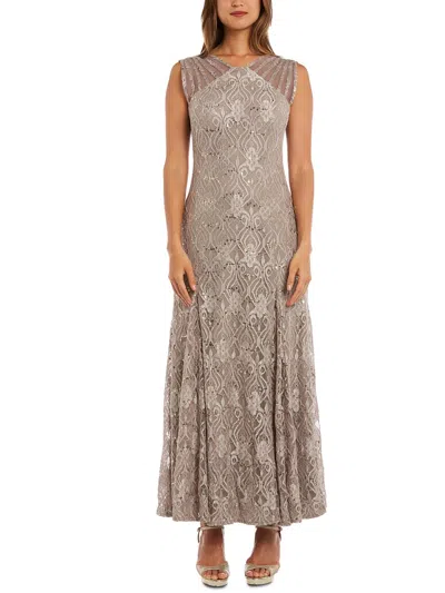 R & M Richards Womens Lace Sequined Cocktail Dress In White