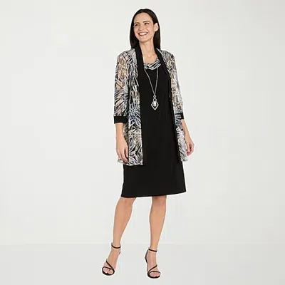R & M Richards Womens Petite Jacket Dress With Removable Necklace In Black