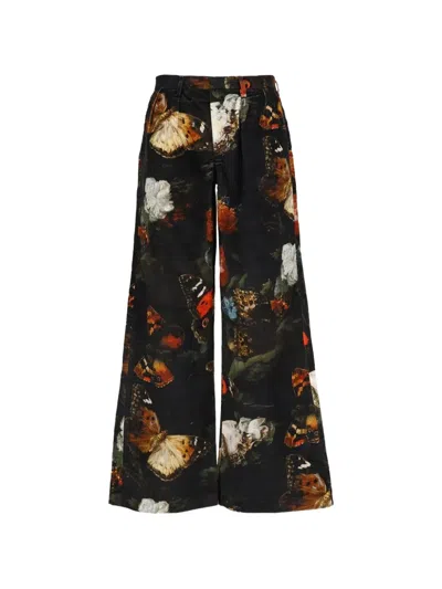 R13 Butterfly-print Wide-leg Trousers In Black