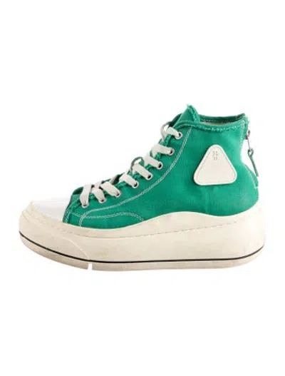 Pre-owned R13 Canvas Raw-edge Trim Sneakers In Green/white