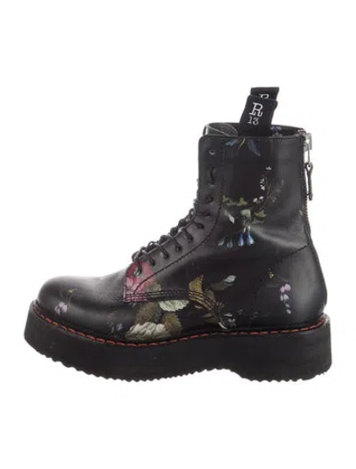 Pre-owned R13 Leather Floral Print Combat Boots In Black