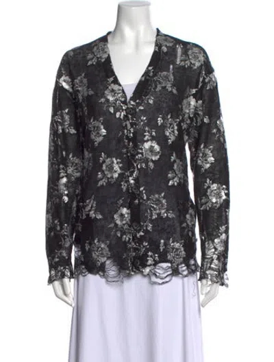 Pre-owned R13 Linen Floral Print Sweater In Black
