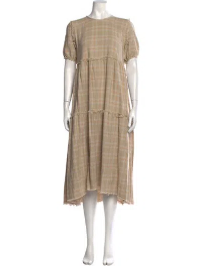Pre-owned R13 Plaid Print Midi Length Dress In Neutrals