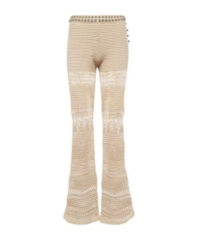 Rabanne Embellished Crochet Cotton Flared Pants In Neutral