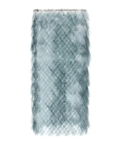 Rabanne Hand Assembled Midi Skirt In Blue Layered Bilics