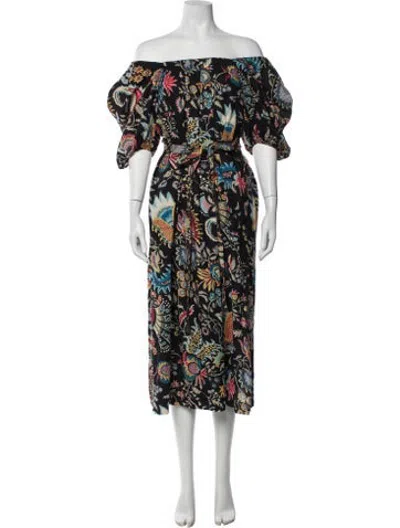 Pre-owned Rachel Comey Floral Print Long Dress In Black