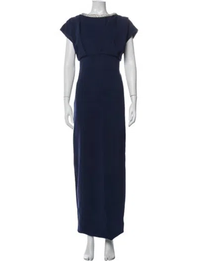 Pre-owned Rachel Gilbert Bateau Neckline Long Dress In Blue