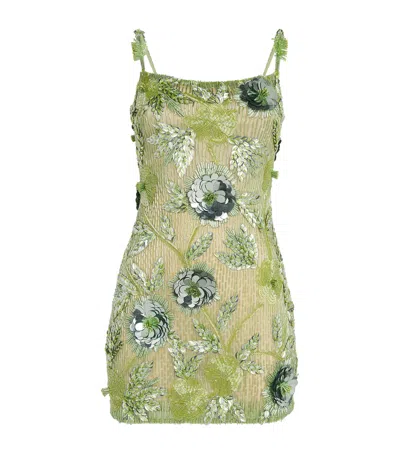 Rachel Gilbert Embellished Pierre Mini Dress In Green