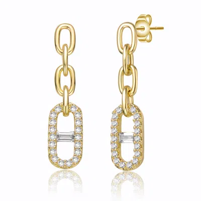 Rachel Glauber 14k Plated Cz Triple Chain Anchor Drop Earrings In Gold