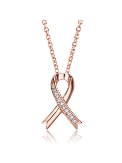 Rachel Glauber Teens/young Adults 18k Rose Gold Plated With Clear Cubic Zirconia Ribbon Pendant Necklace In Pink