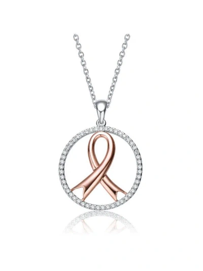 Rachel Glauber Teens/young Adults Two Tone Ribbon In Open Circle Pendant Necklace In Pink