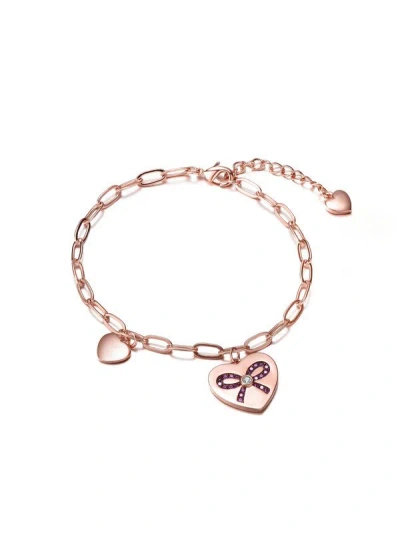 Rachel Glauber Teen/young Adults 18k Rose Gold Plated With Heart Charms Adjustable Bracelet