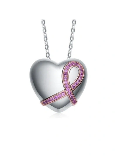 Rachel Glauber Two Tone With Pink Cubic Zirconia Heart Pendant Necklace