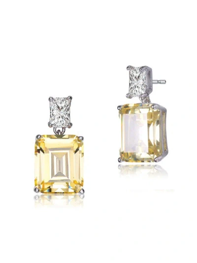 Rachel Glauber White Gold Plated With Colored Cubic Zirconia Rectangle Stud Earrings In Silver