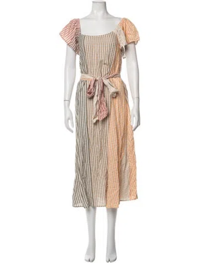 Pre-owned Rachel Pally Plaid Print Midi Length Dress In Neutrals