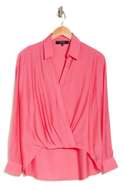 Rachel Rachel Roy Long Sleeve Faux Wrap High-low Top In Hot Pink