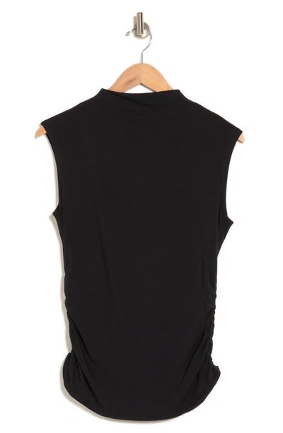 Rachel Rachel Roy Mock Neck Sleeveless Ruched Neck Top In Black