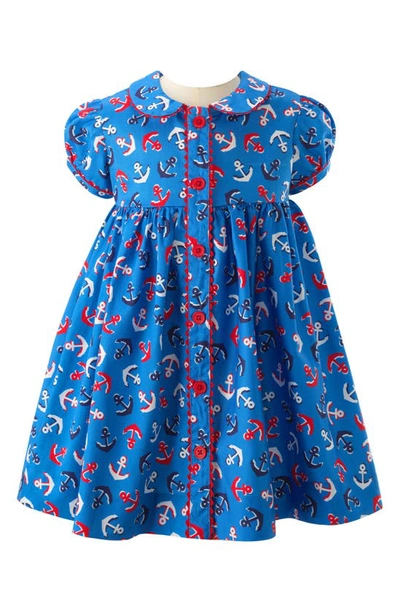 Rachel Riley Babies'  Anchor Print Cotton Dress & Bloomers In Blue