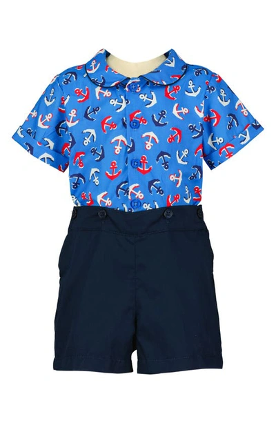 Rachel Riley Babies' Anchor Print Cotton Shirt & Shorts Set In Blue