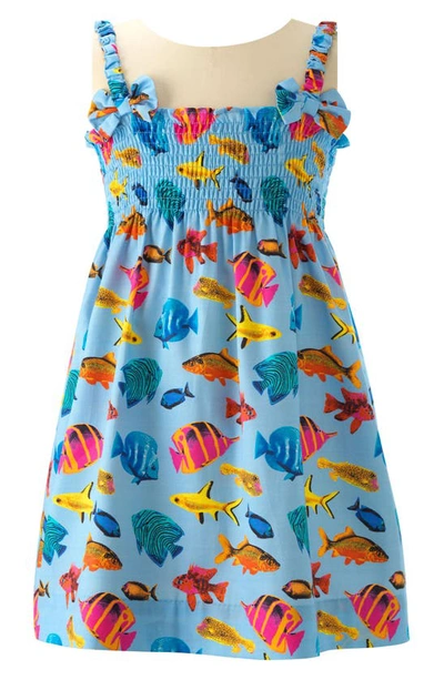 Rachel Riley Babies'  Tropical Fish Print Cotton Sundress & Bloomers In Blue Multi