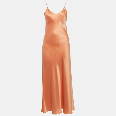 Pre-owned Racil Pastel Orange Silk Satin Maxi Slip Dress Dress S