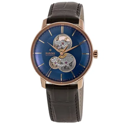 Rado Coupole Automatic Open Heart Blue Dial Leather Strap Men's Watch R22895215 In Black