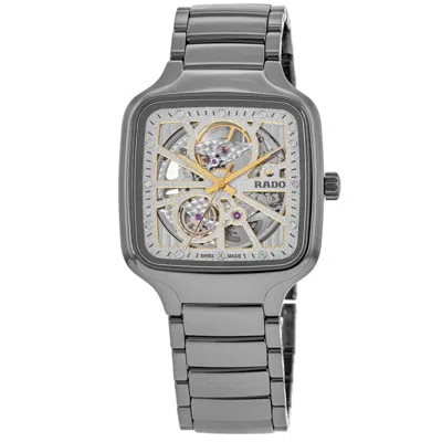 Rado True Square Automatic 38mm Open Heart Sparkling Rhodium Diamond Dial Ceramic Unisex Watch R27083722 In Silver