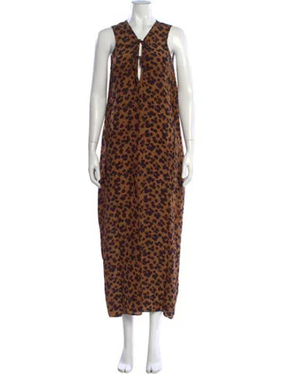 Pre-owned Raey Silk Long Dress In Brown