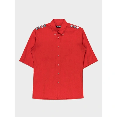 Pre-owned Raf Simons Ss02 'woe Unto Those' Pin Epaulette Button Up Shirt In Red