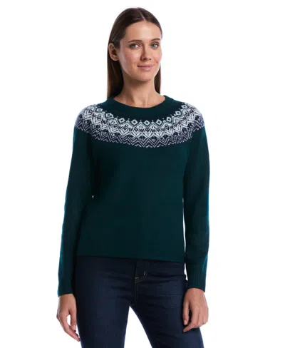 Rafaella Petite Fair Isle Crewneck Long-sleeve Sweater In Green