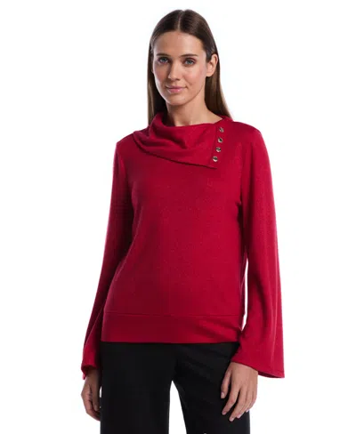 Rafaella Petite Long-sleeve Cowl Neck Blouse In Red