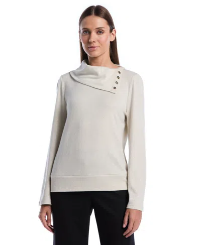 Rafaella Petite Long-sleeve Cowl Neck Blouse In Neutral