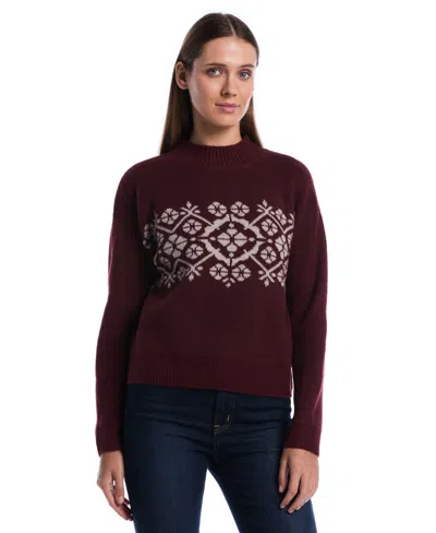 Rafaella Women's Fair Isle Mock-neck Long-sleeve Sweater In Burgundy