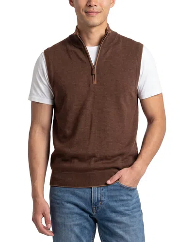 Raffi Merino Wool 1/4-zip Mock Vest In Brown