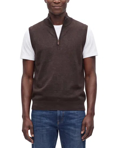 Raffi Merino Wool 1/4-zip Mock Vest In Brown