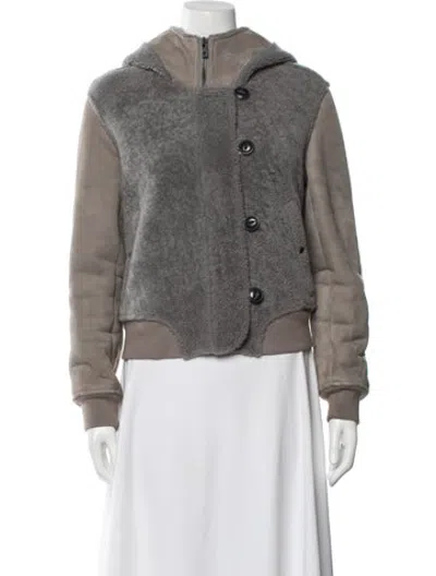 Pre-owned Rag & Bone Lamb Leather Bomber Jacket In Grey