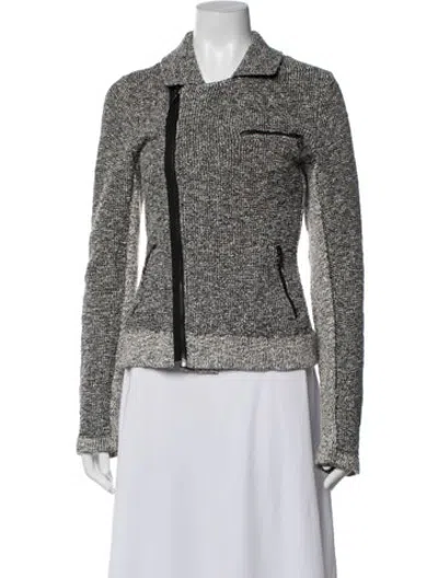 Pre-owned Rag & Bone Tweed Pattern Biker Jacket In White