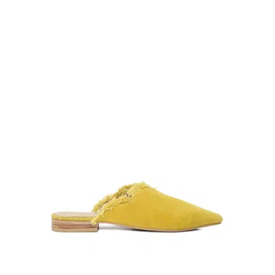 Rag & Co Women's Yellow Molly Frayed Leather Mules In Mustard By