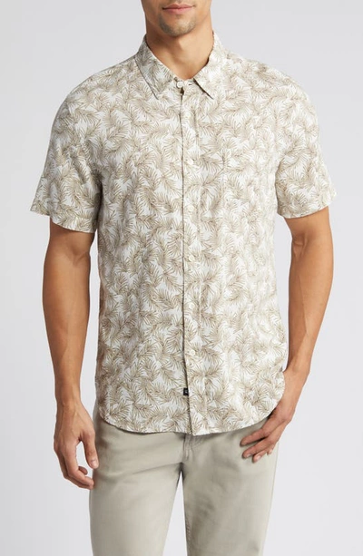 Rails Carson Palm Print Short Sleeve Linen Blend Button-up Shirt In Palm Americano White