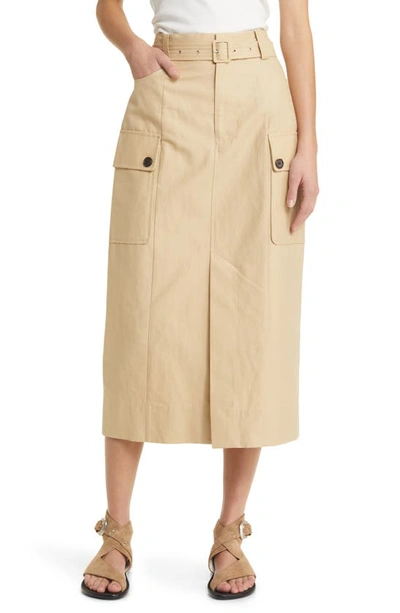 Rails Cyrus Belted Cotton & Linen Midi Skirt In Khaki