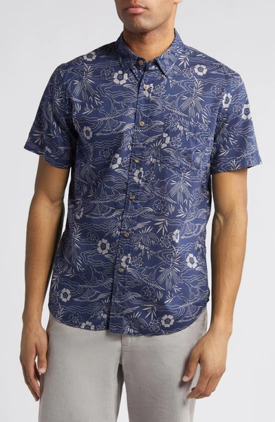 Rails Monaco Floral Short Sleeve Button-up Shirt In Japanese Stencil Navy