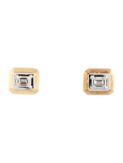 Pre-owned Rainbow K 9k Diamond Tribal Stud Earrings In Clear