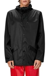 Rains Snap Front Rain Jacket In Black Grain