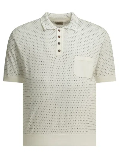 Rakki' Rakki White Cotton Textured Knit Button Polo Shirt