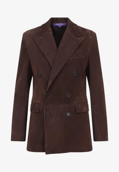 Ralph Lauren Ansley Double-breasted Suede Jacket In Brown