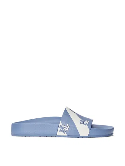 Ralph Lauren Audrina Logo Slides Sandals In Blue