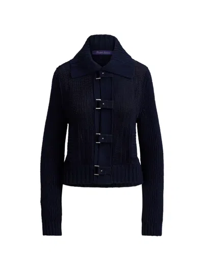 Ralph Lauren Buckled Ribbed-knit Cardigan In Blue