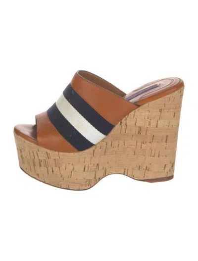 Pre-owned Ralph Lauren Leather Striped Slides In Brown