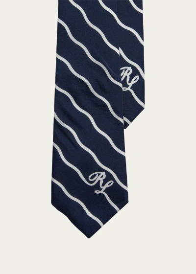 Ralph Lauren Men's Logo Stripe Silk Tie In Blue